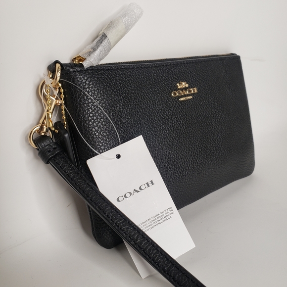 NWT Coach Logo Polished Pebble Leather Small Zip Top Wristlet - Picture 6 of 10